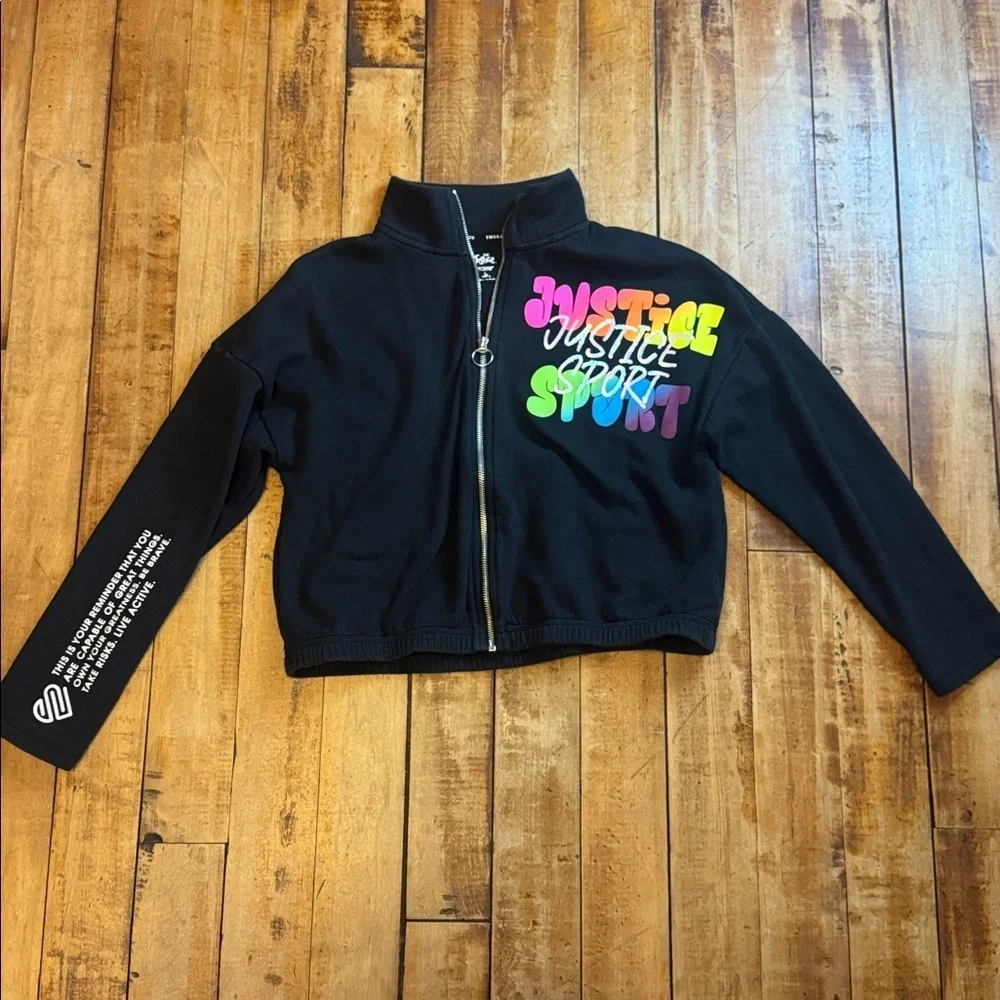 Justice sweatshirt size 12 to 14 black sequins rainbow lettering streetwear